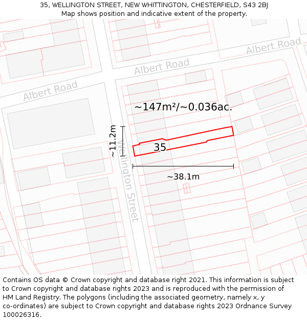 35, WELLINGTON STREET, NEW WHITTINGTON, CHESTERFIELD, S43 2BJ: Plot and title map