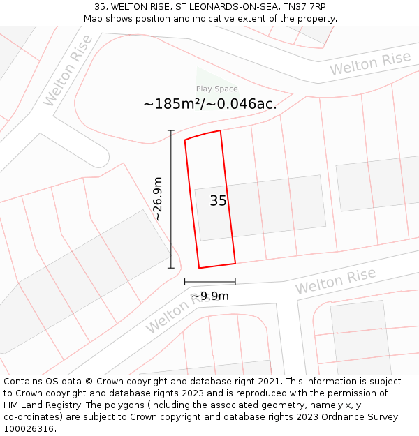 35, WELTON RISE, ST LEONARDS-ON-SEA, TN37 7RP: Plot and title map