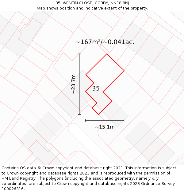 35, WENTIN CLOSE, CORBY, NN18 8NJ: Plot and title map