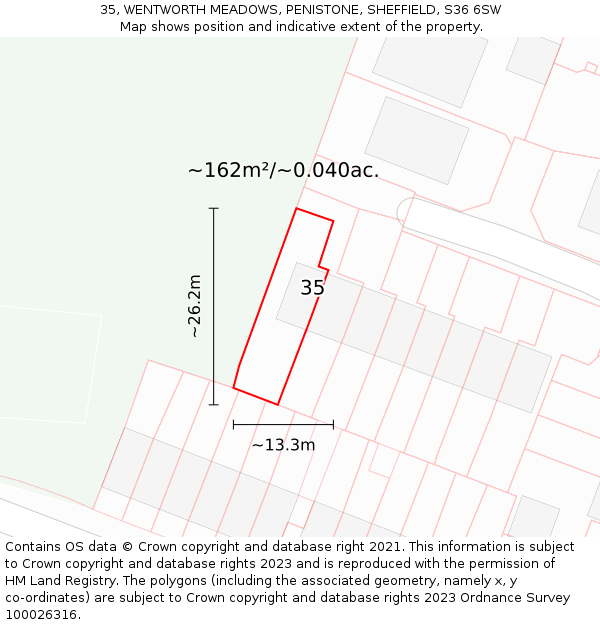 35, WENTWORTH MEADOWS, PENISTONE, SHEFFIELD, S36 6SW: Plot and title map