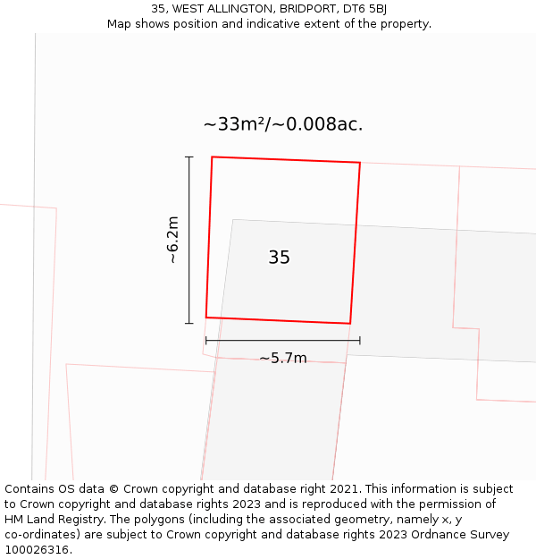 35, WEST ALLINGTON, BRIDPORT, DT6 5BJ: Plot and title map
