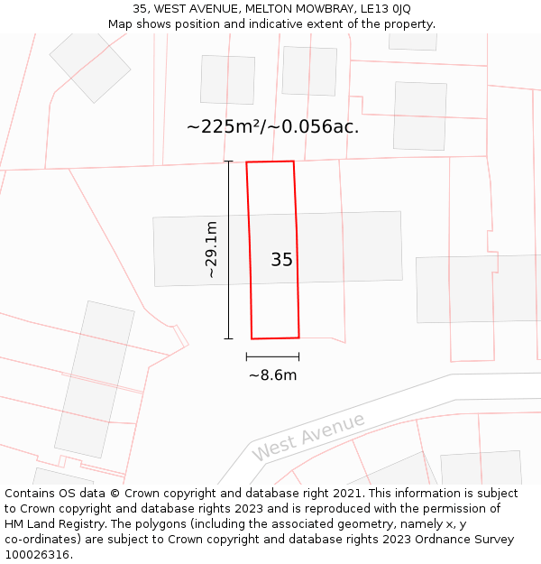 35, WEST AVENUE, MELTON MOWBRAY, LE13 0JQ: Plot and title map