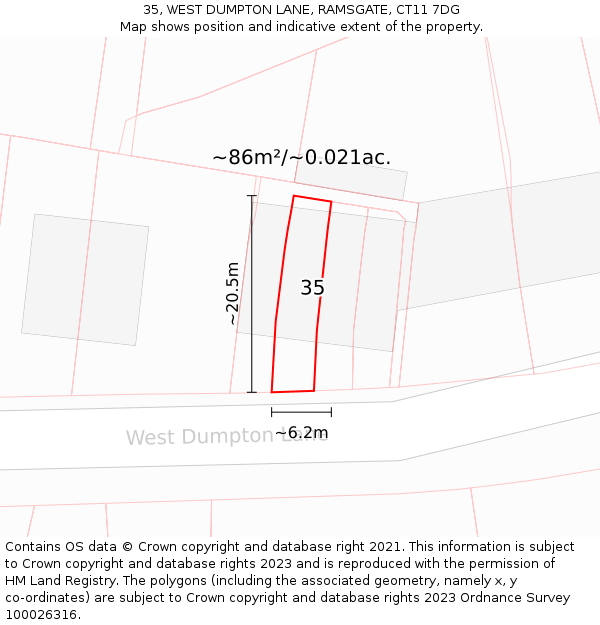 35, WEST DUMPTON LANE, RAMSGATE, CT11 7DG: Plot and title map