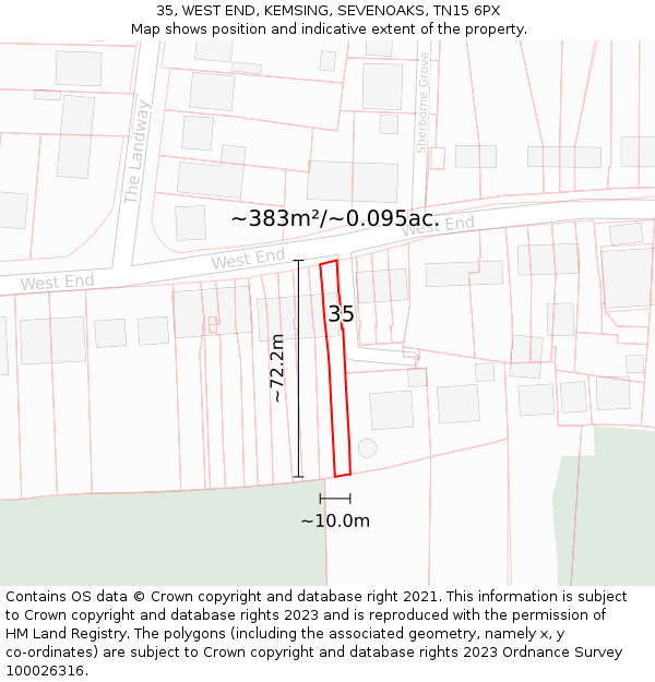 35, WEST END, KEMSING, SEVENOAKS, TN15 6PX: Plot and title map