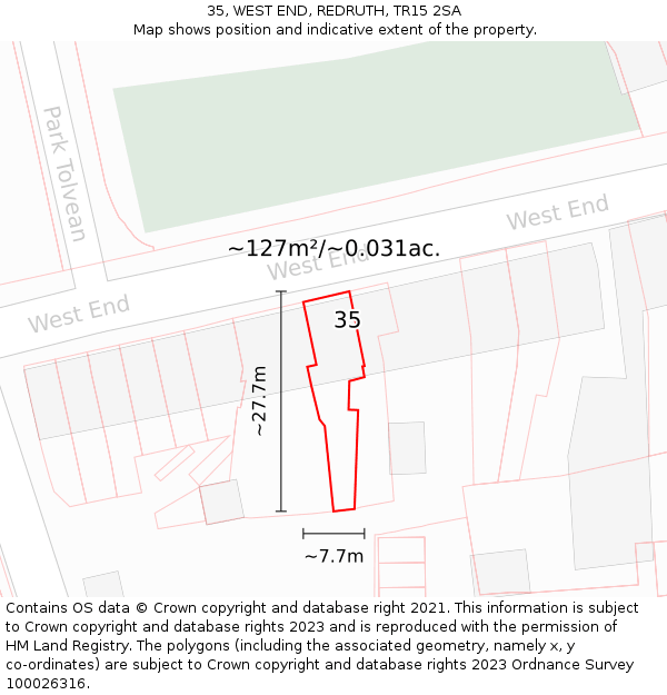 35, WEST END, REDRUTH, TR15 2SA: Plot and title map