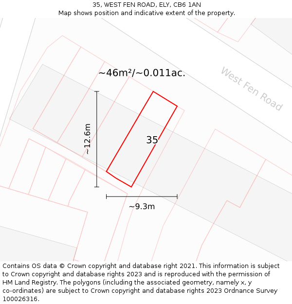 35, WEST FEN ROAD, ELY, CB6 1AN: Plot and title map