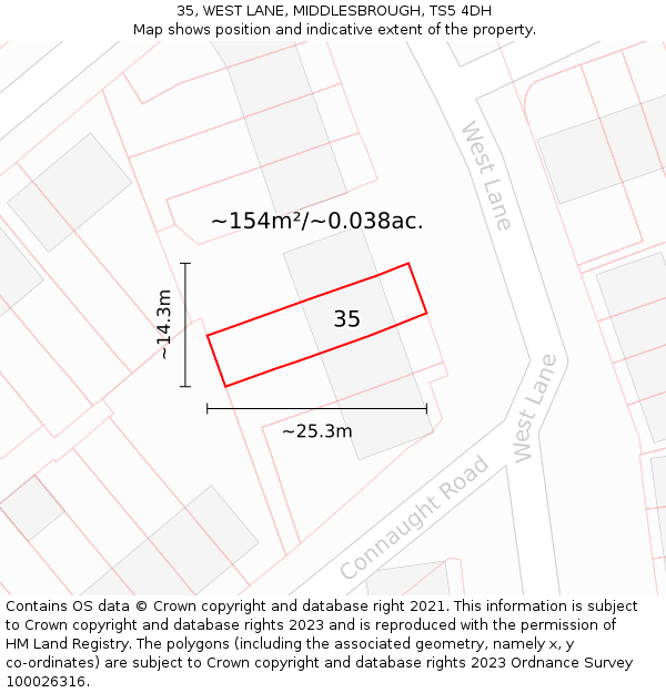 35, WEST LANE, MIDDLESBROUGH, TS5 4DH: Plot and title map