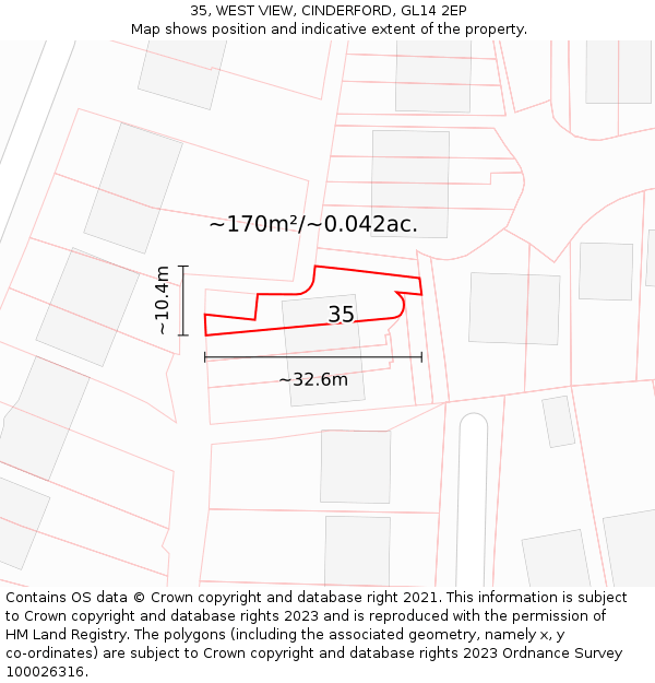 35, WEST VIEW, CINDERFORD, GL14 2EP: Plot and title map