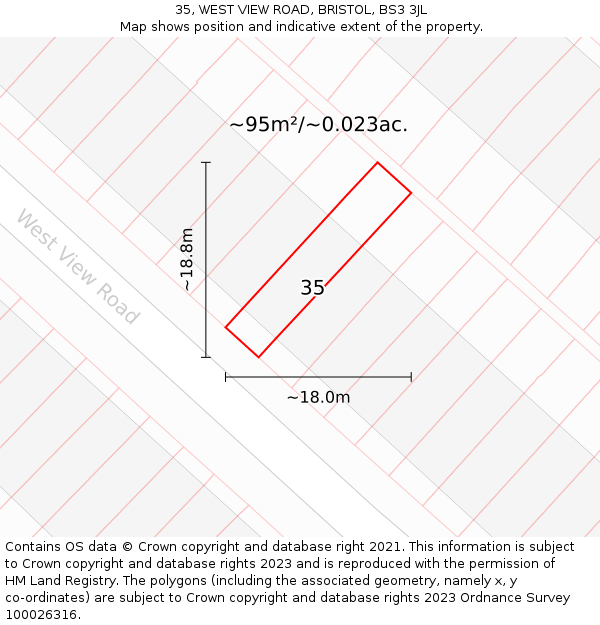 35, WEST VIEW ROAD, BRISTOL, BS3 3JL: Plot and title map