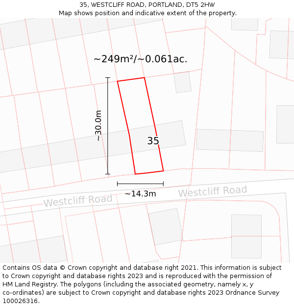 35, WESTCLIFF ROAD, PORTLAND, DT5 2HW: Plot and title map