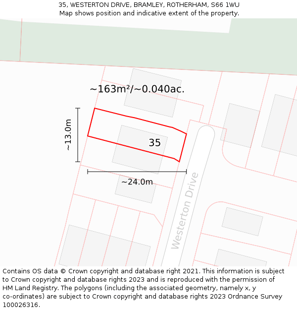 35, WESTERTON DRIVE, BRAMLEY, ROTHERHAM, S66 1WU: Plot and title map