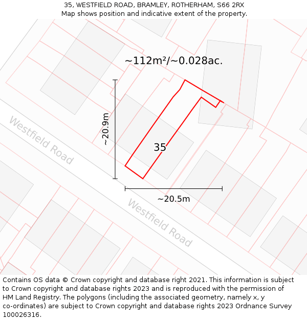 35, WESTFIELD ROAD, BRAMLEY, ROTHERHAM, S66 2RX: Plot and title map