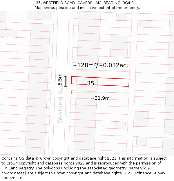 35, WESTFIELD ROAD, CAVERSHAM, READING, RG4 8HL: Plot and title map