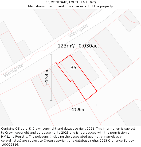 35, WESTGATE, LOUTH, LN11 9YQ: Plot and title map