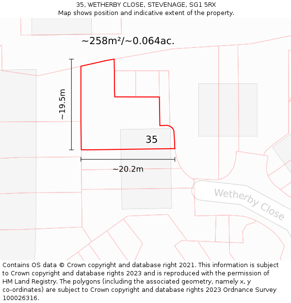 35, WETHERBY CLOSE, STEVENAGE, SG1 5RX: Plot and title map