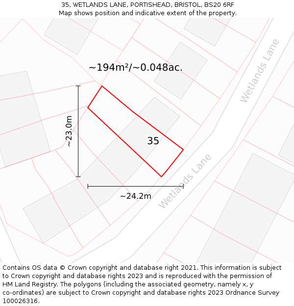 35, WETLANDS LANE, PORTISHEAD, BRISTOL, BS20 6RF: Plot and title map