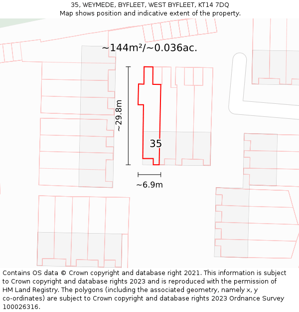 35, WEYMEDE, BYFLEET, WEST BYFLEET, KT14 7DQ: Plot and title map
