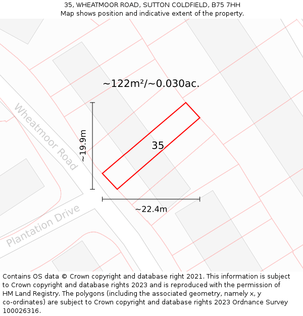 35, WHEATMOOR ROAD, SUTTON COLDFIELD, B75 7HH: Plot and title map