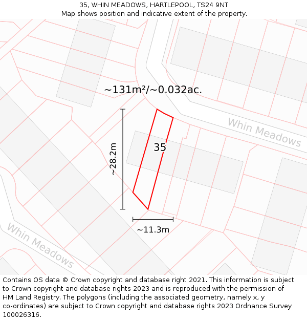 35, WHIN MEADOWS, HARTLEPOOL, TS24 9NT: Plot and title map