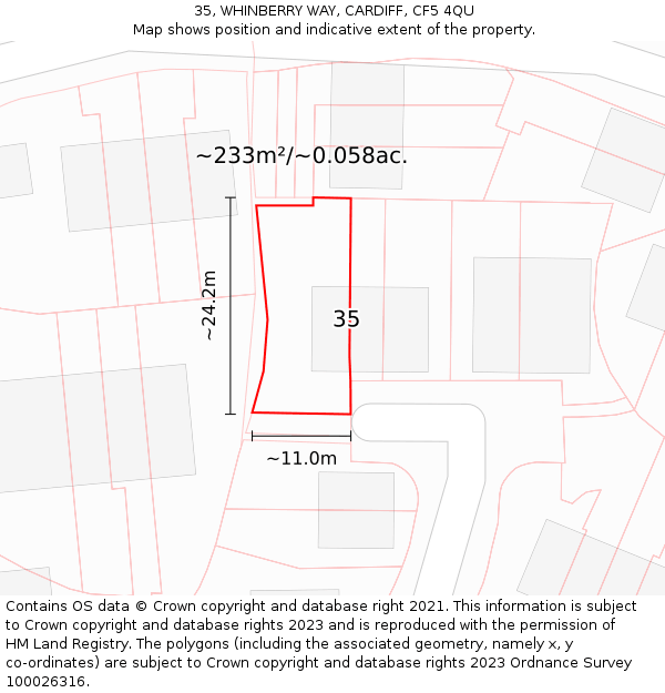35, WHINBERRY WAY, CARDIFF, CF5 4QU: Plot and title map