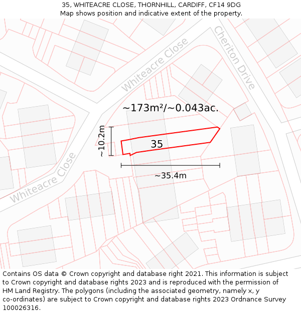 35, WHITEACRE CLOSE, THORNHILL, CARDIFF, CF14 9DG: Plot and title map