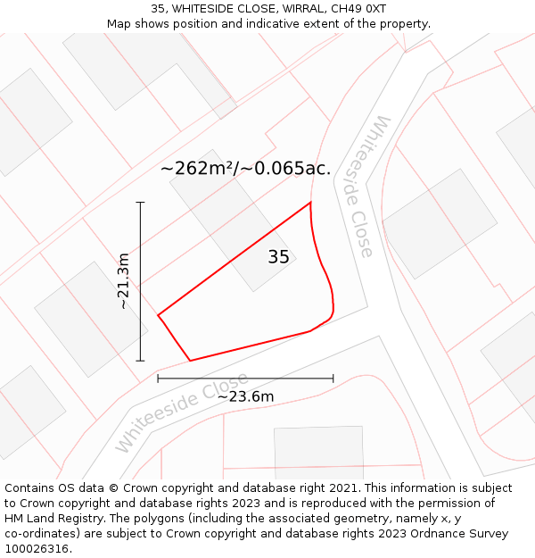 35, WHITESIDE CLOSE, WIRRAL, CH49 0XT: Plot and title map