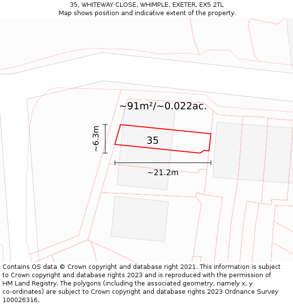 35, WHITEWAY CLOSE, WHIMPLE, EXETER, EX5 2TL: Plot and title map