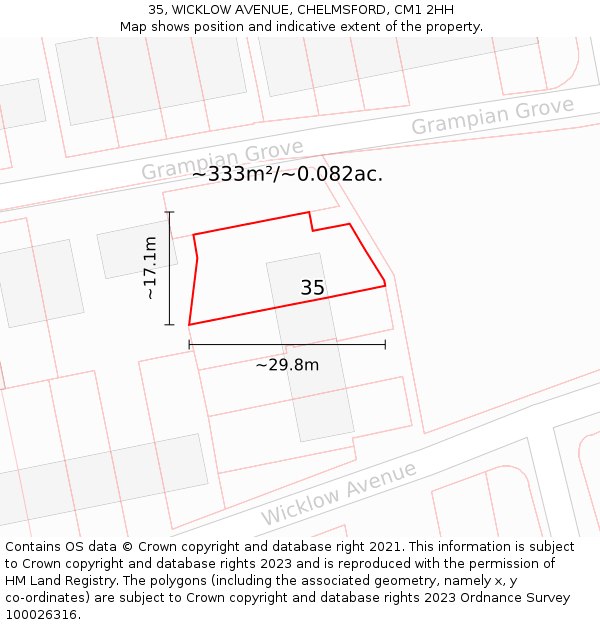 35, WICKLOW AVENUE, CHELMSFORD, CM1 2HH: Plot and title map