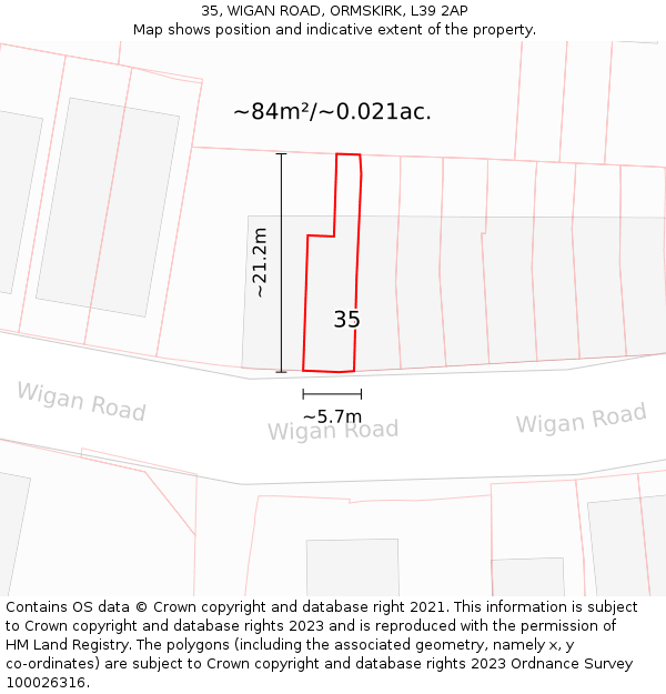 35, WIGAN ROAD, ORMSKIRK, L39 2AP: Plot and title map