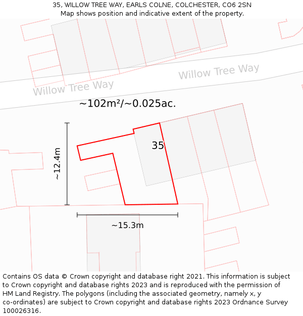 35, WILLOW TREE WAY, EARLS COLNE, COLCHESTER, CO6 2SN: Plot and title map