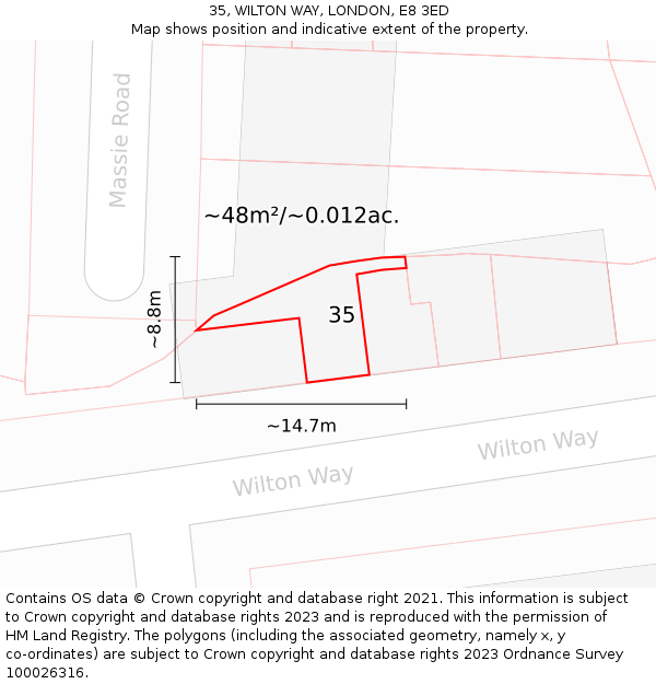 35, WILTON WAY, LONDON, E8 3ED: Plot and title map