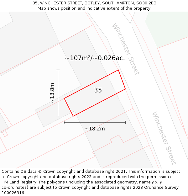 35, WINCHESTER STREET, BOTLEY, SOUTHAMPTON, SO30 2EB: Plot and title map