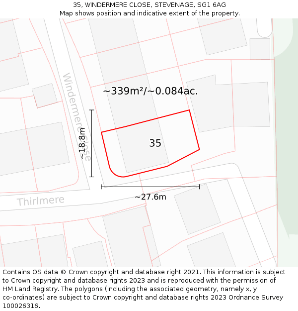 35, WINDERMERE CLOSE, STEVENAGE, SG1 6AG: Plot and title map