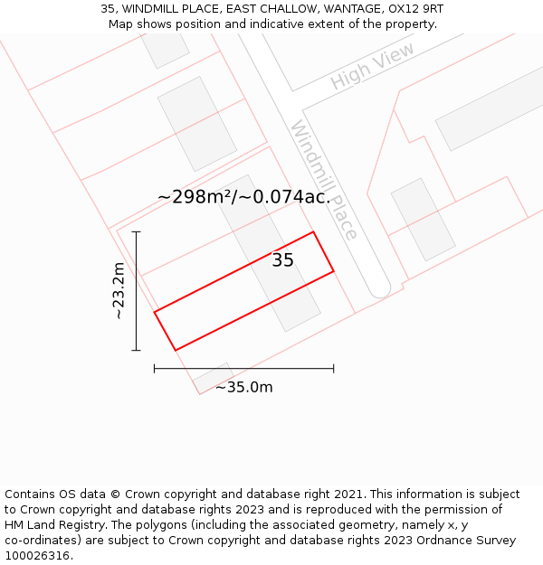 35, WINDMILL PLACE, EAST CHALLOW, WANTAGE, OX12 9RT: Plot and title map