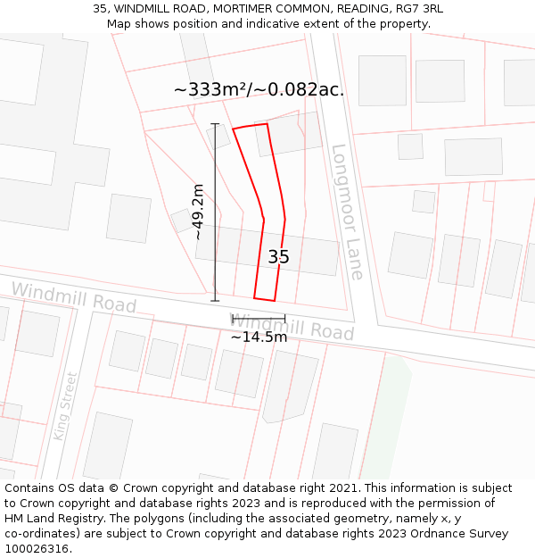 35, WINDMILL ROAD, MORTIMER COMMON, READING, RG7 3RL: Plot and title map