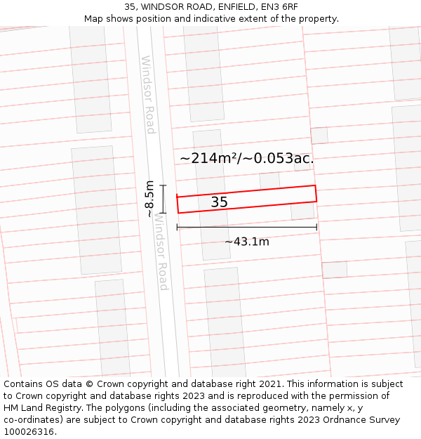 35, WINDSOR ROAD, ENFIELD, EN3 6RF: Plot and title map