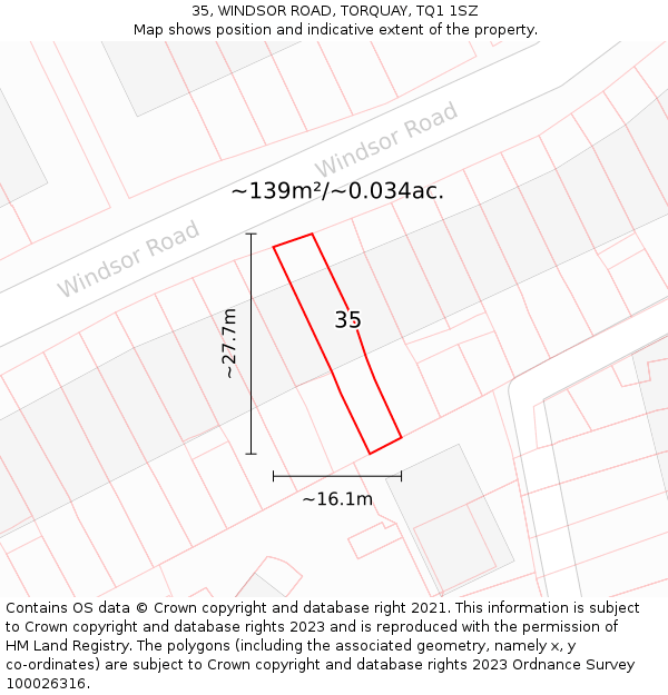 35, WINDSOR ROAD, TORQUAY, TQ1 1SZ: Plot and title map