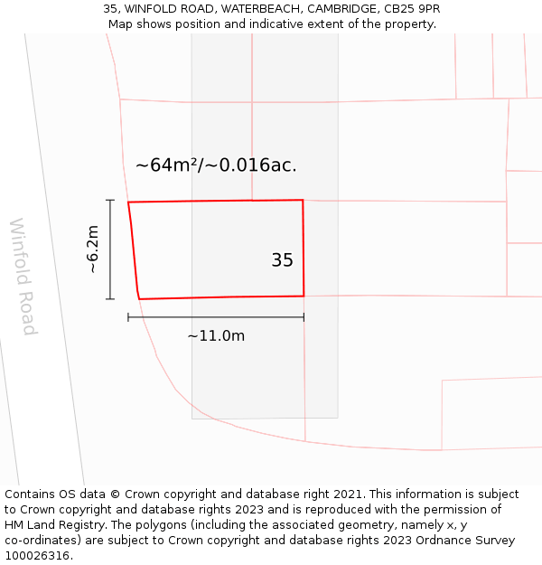 35, WINFOLD ROAD, WATERBEACH, CAMBRIDGE, CB25 9PR: Plot and title map