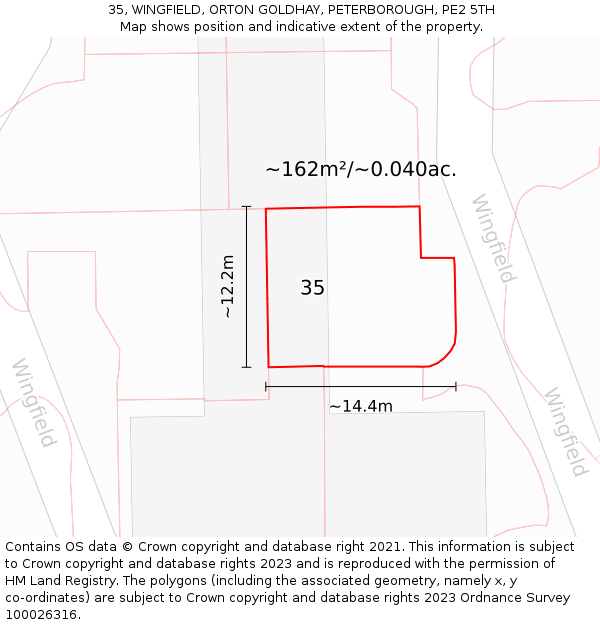 35, WINGFIELD, ORTON GOLDHAY, PETERBOROUGH, PE2 5TH: Plot and title map