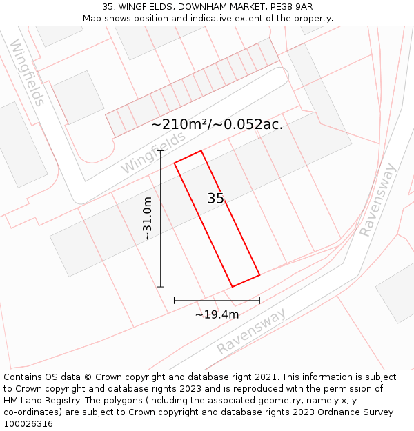 35, WINGFIELDS, DOWNHAM MARKET, PE38 9AR: Plot and title map