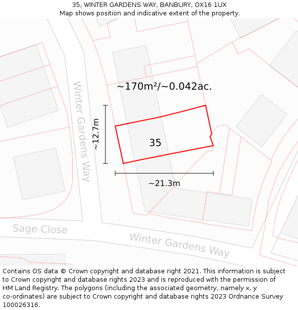 35, WINTER GARDENS WAY, BANBURY, OX16 1UX: Plot and title map