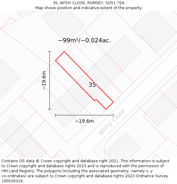 35, WITHY CLOSE, ROMSEY, SO51 7SA: Plot and title map
