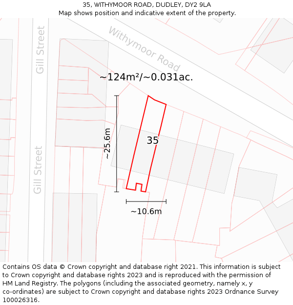 35, WITHYMOOR ROAD, DUDLEY, DY2 9LA: Plot and title map