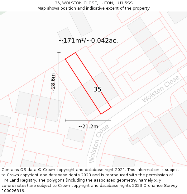 35, WOLSTON CLOSE, LUTON, LU1 5SS: Plot and title map