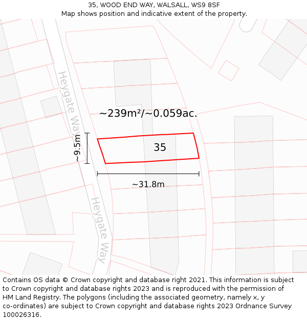35, WOOD END WAY, WALSALL, WS9 8SF: Plot and title map
