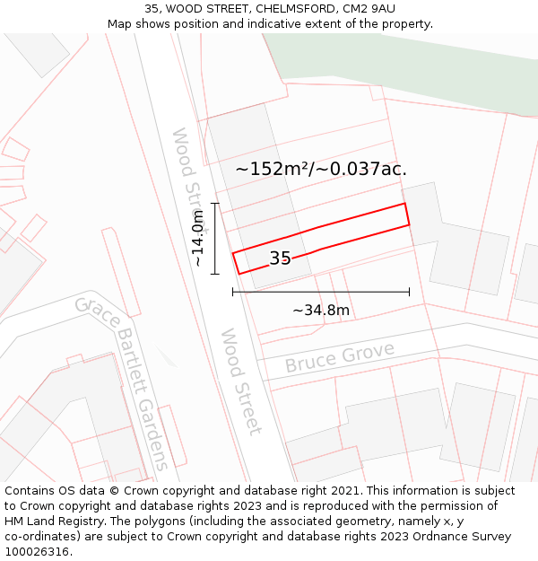 35, WOOD STREET, CHELMSFORD, CM2 9AU: Plot and title map