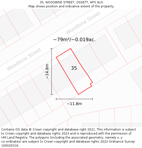 35, WOODBINE STREET, OSSETT, WF5 9LN: Plot and title map