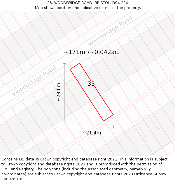 35, WOODBRIDGE ROAD, BRISTOL, BS4 2EX: Plot and title map