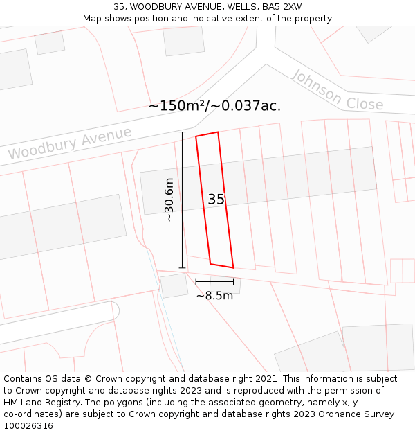 35, WOODBURY AVENUE, WELLS, BA5 2XW: Plot and title map