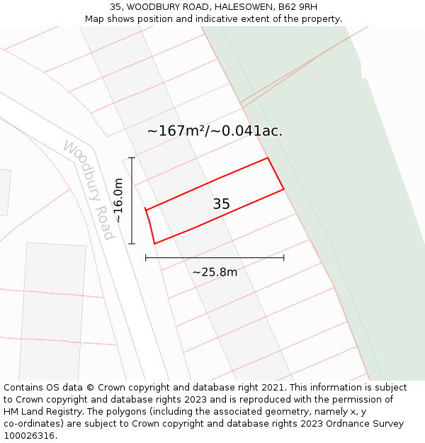 35, WOODBURY ROAD, HALESOWEN, B62 9RH: Plot and title map